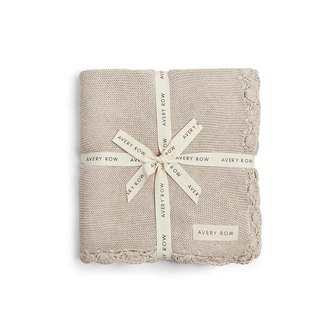 Avery Row Organic Cotton Scallop Knit Blanket - Stone