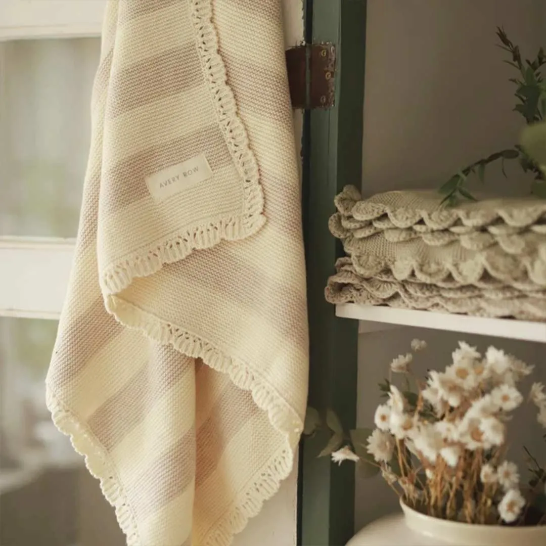 Avery Row Stripe Knit Blanket - Oat Melange