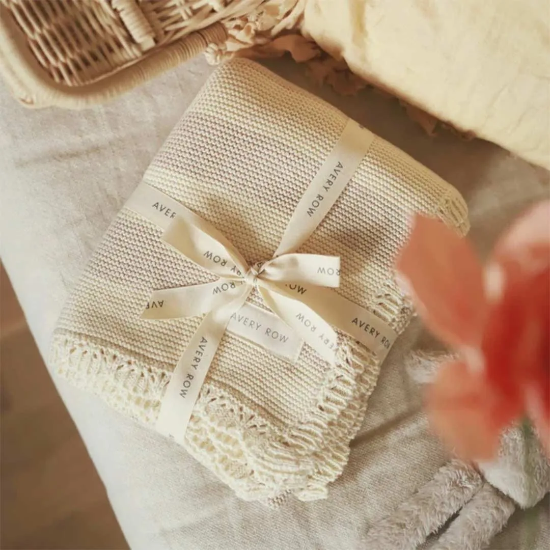Avery Row Stripe Knit Blanket - Oat Melange
