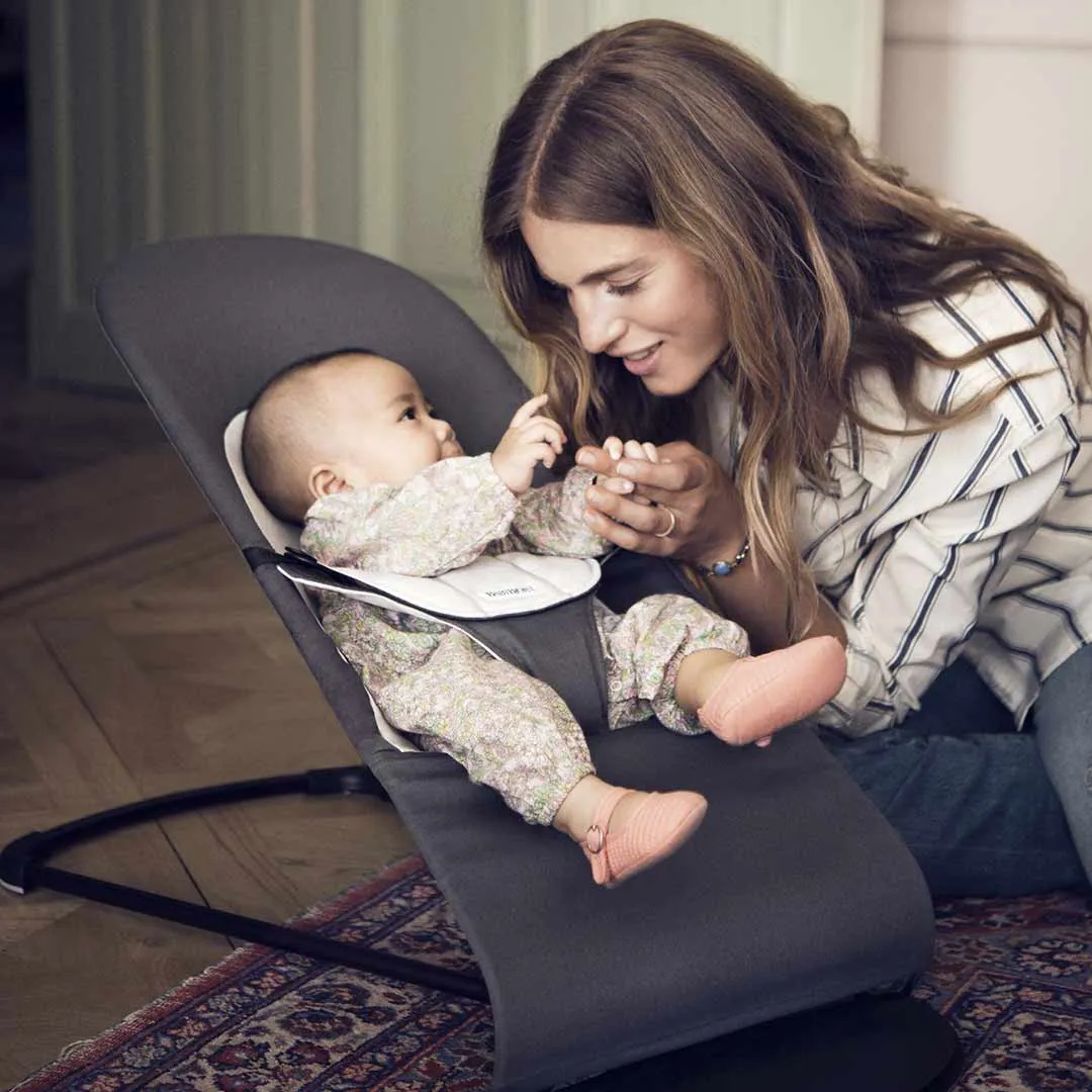 BabyBjorn Balance Woven Baby Bouncer - Black Frame - Dark Grey/Grey
