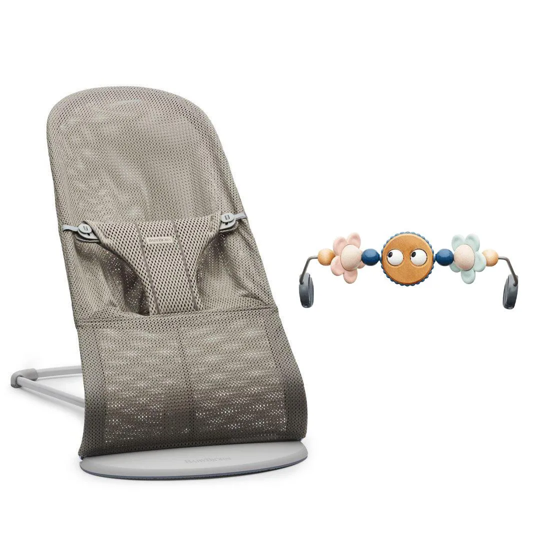 BabyBjrn Baby Bouncer Bliss   Toy - Googly Eyes Pastel - Grey Beige - Mesh