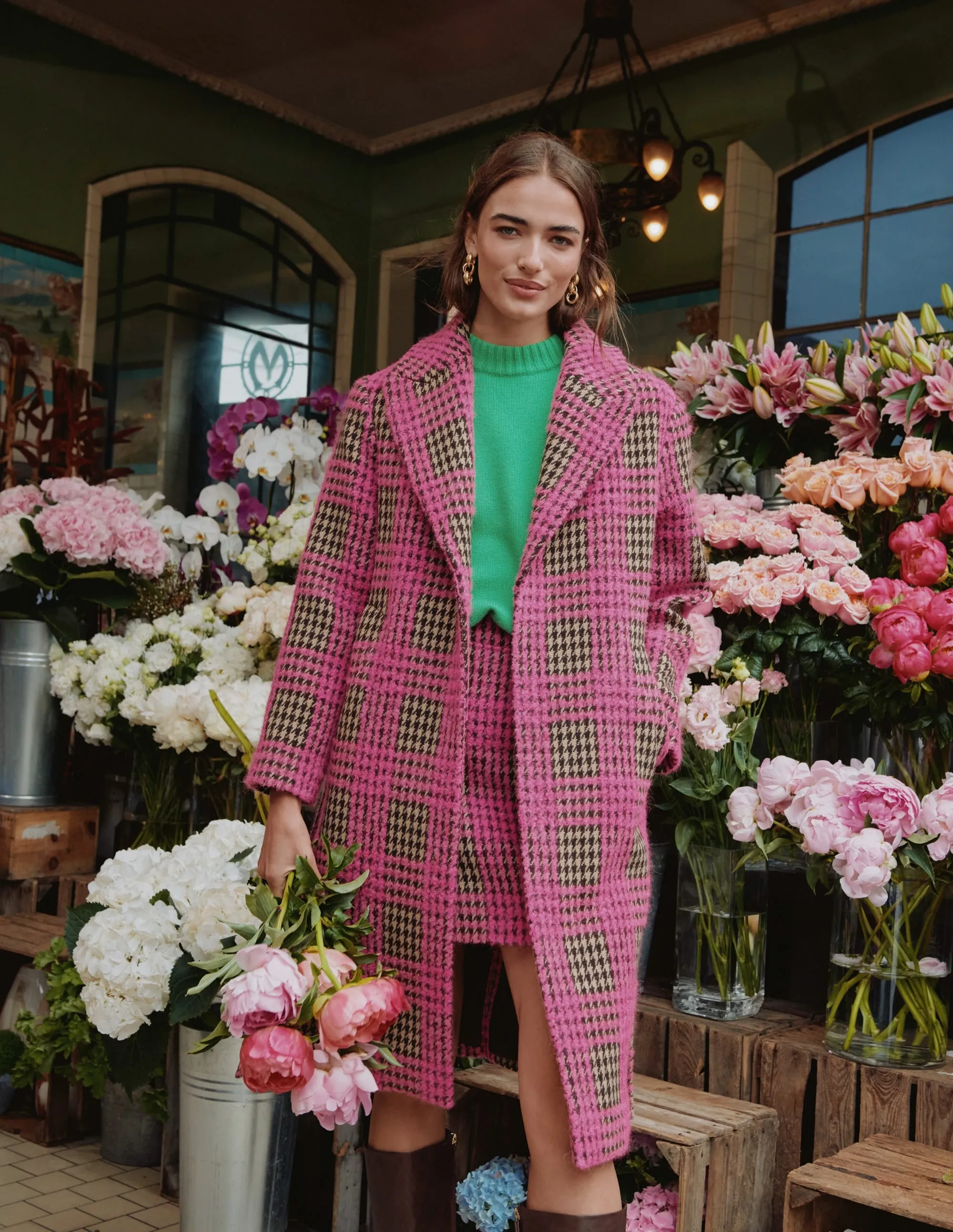 Bristol Wool Check Coat-Pink Boucle Check