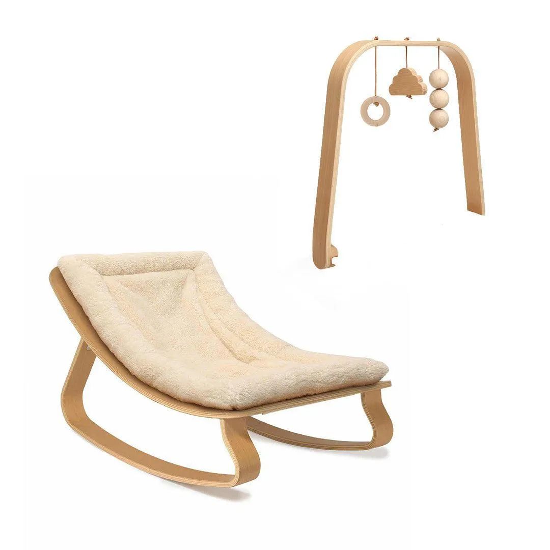 Charlie Crane LEVO Baby Rocker - Beech   Teddy Fur Milk