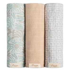 Crane Baby Cotton Muslin Swaddle Blankets Set of 3, Beach Life