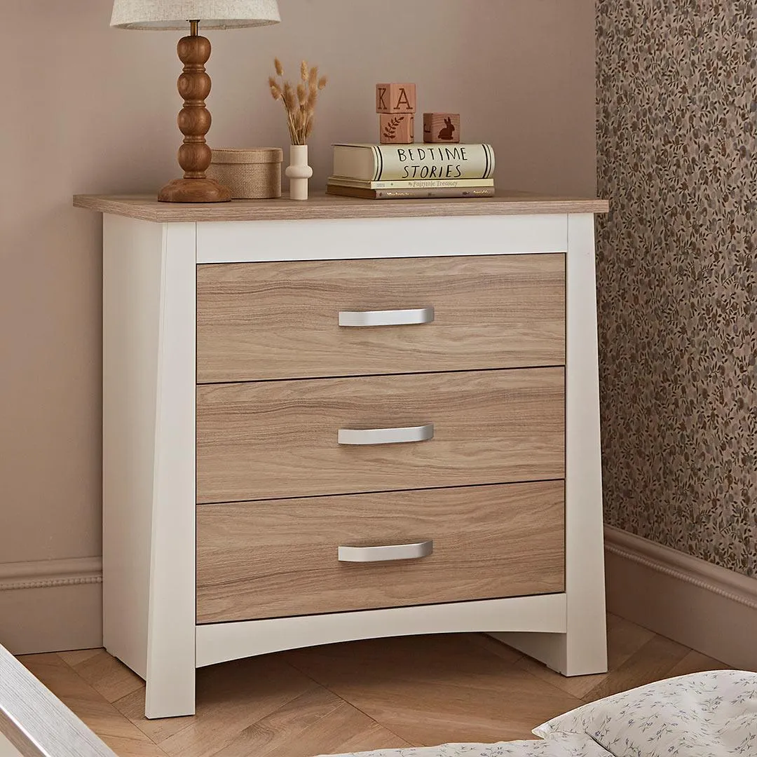 CuddleCo Ada 3 Piece Set 3-Drawer Dresser Cot Bed   Wardrobe - White/Ash