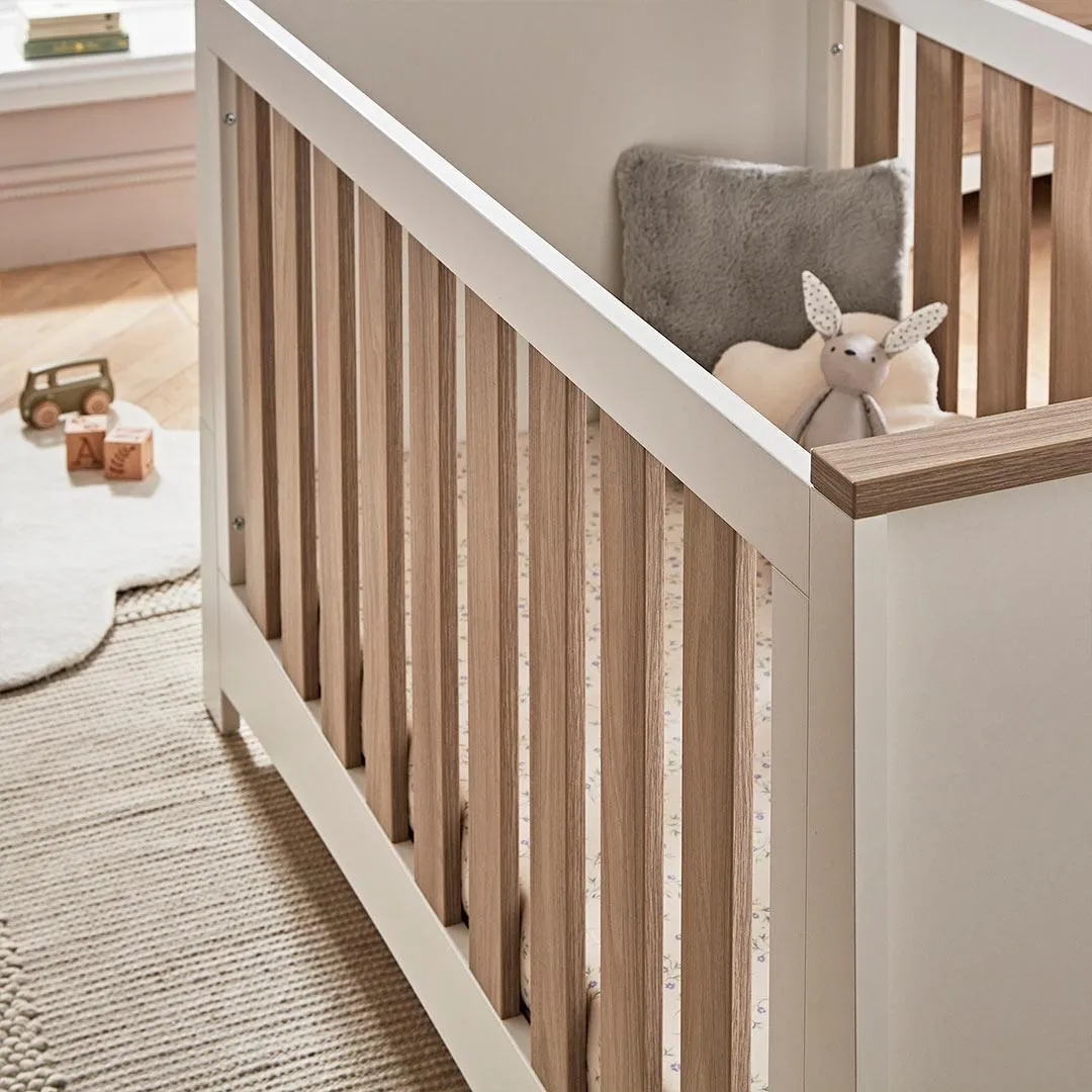 CuddleCo Ada 3 Piece Set 3-Drawer Dresser Cot Bed   Wardrobe - White/Ash