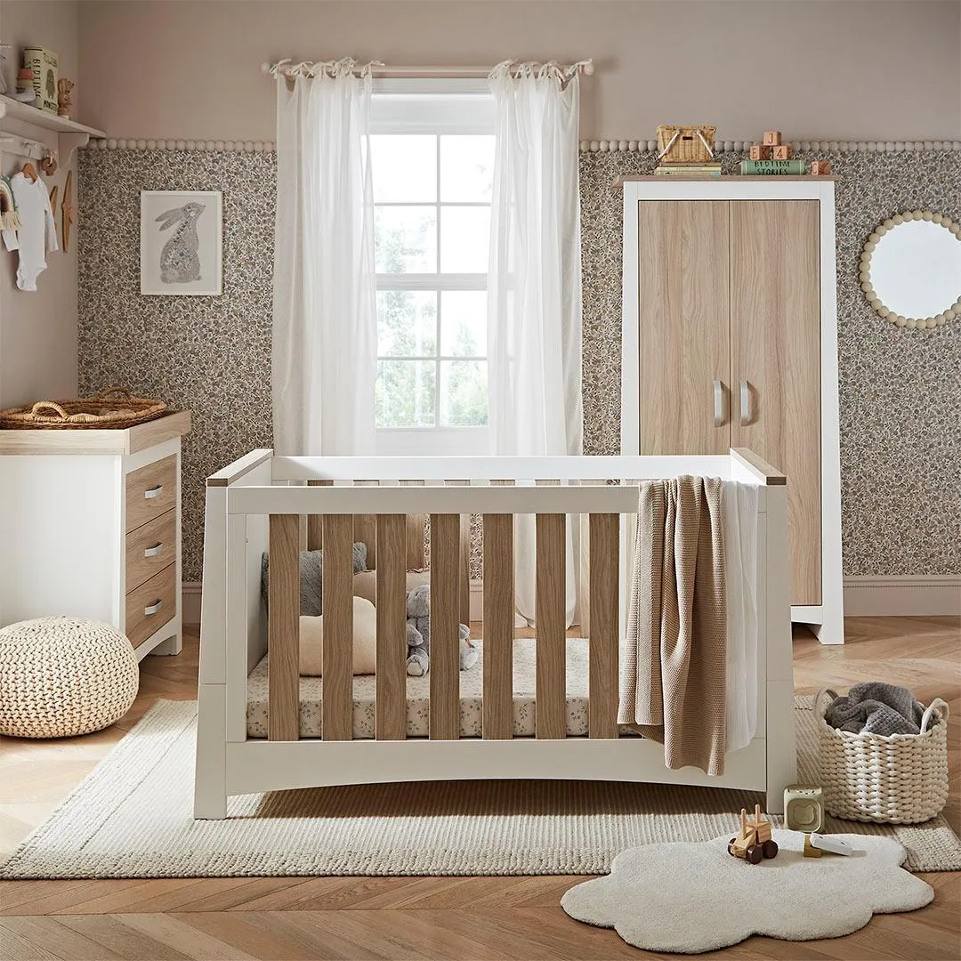 CuddleCo Ada 3 Piece Set 3-Drawer Dresser Cot Bed   Wardrobe - White/Ash