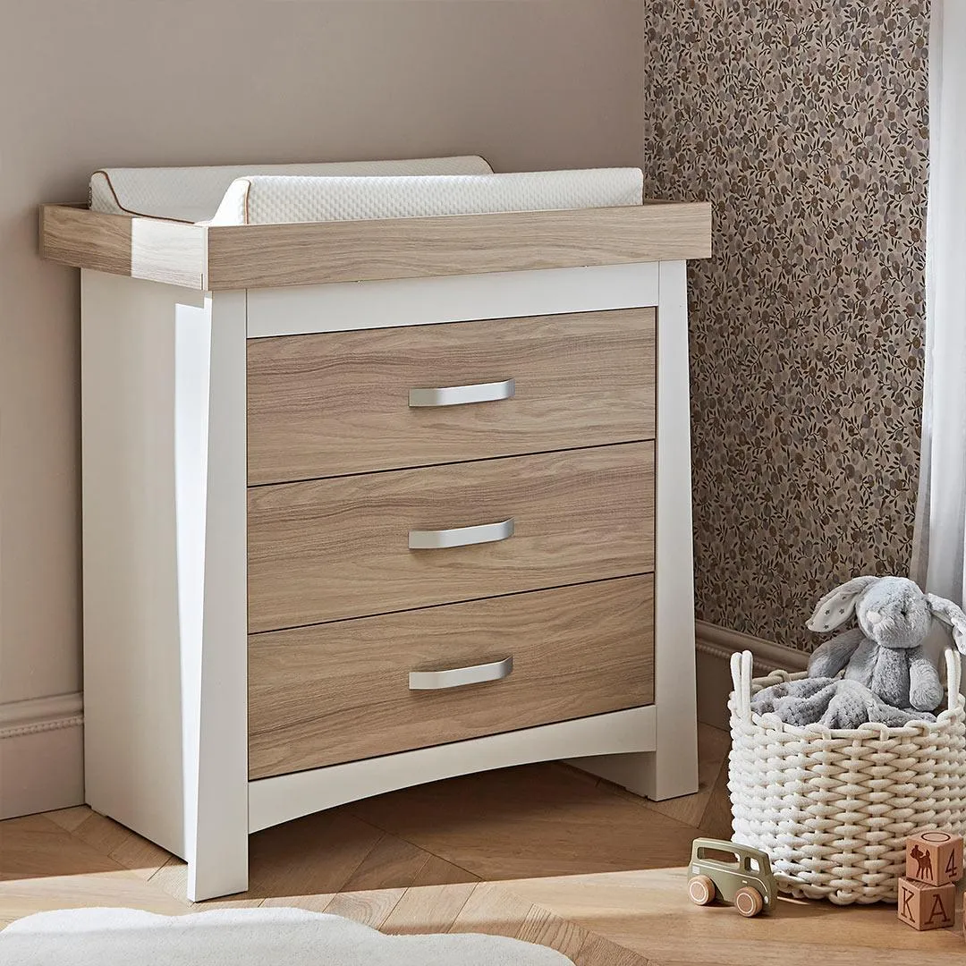 CuddleCo Ada 3 Piece Set 3-Drawer Dresser Cot Bed   Wardrobe - White/Ash