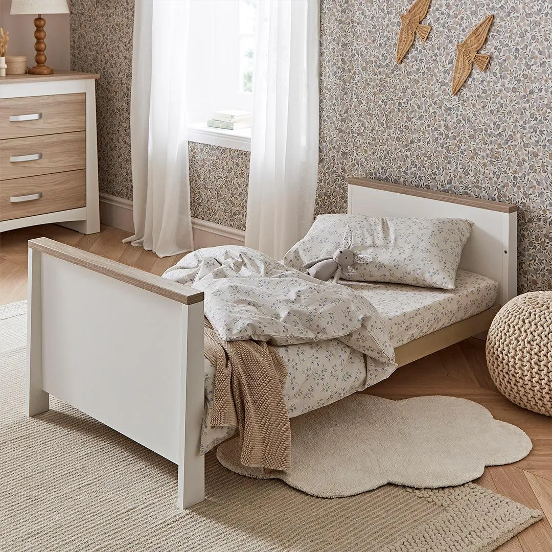 CuddleCo Ada 3 Piece Set 3-Drawer Dresser Cot Bed   Wardrobe - White/Ash