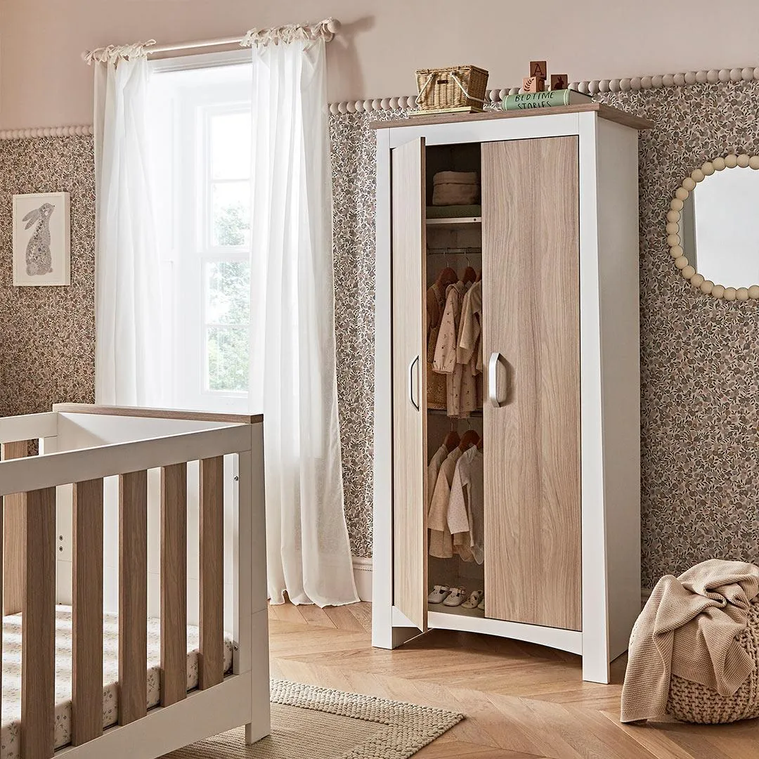 CuddleCo Ada 3 Piece Set 3-Drawer Dresser Cot Bed   Wardrobe - White/Ash