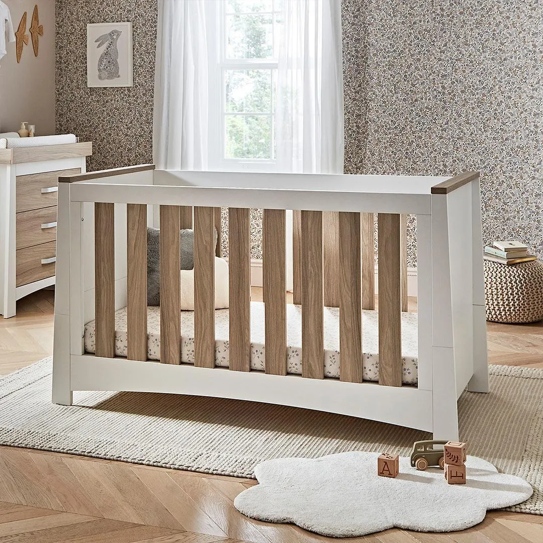 CuddleCo Ada 3 Piece Set 3-Drawer Dresser Cot Bed   Wardrobe - White/Ash