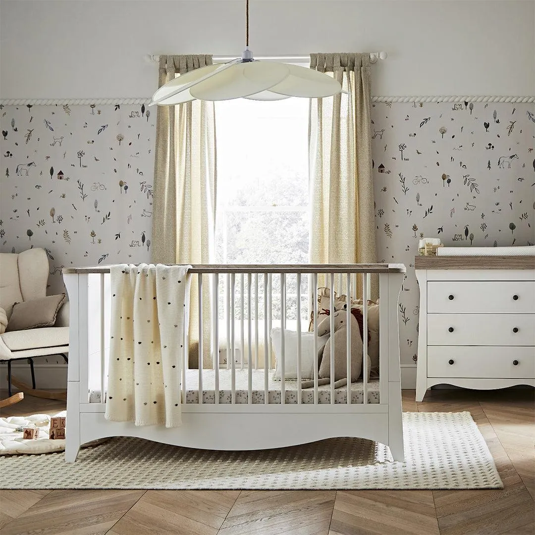 CuddleCo Clara 2 Piece Set 3-Drawer Dresser   Cot Bed  - White/Ash