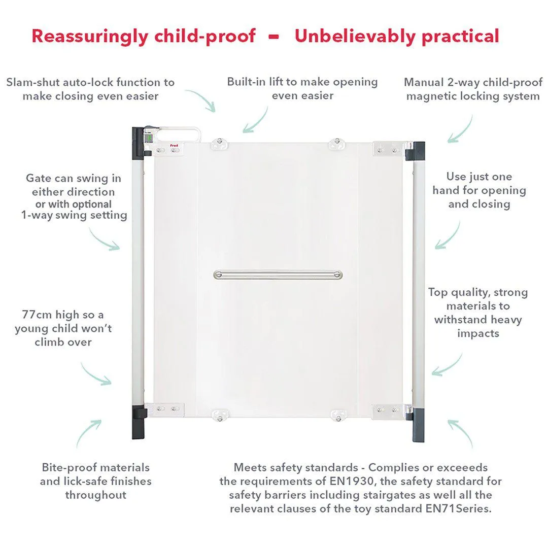 Fred Screw Fit Stairgate - Clear Acrylic Panel/Dark Grey Fittings