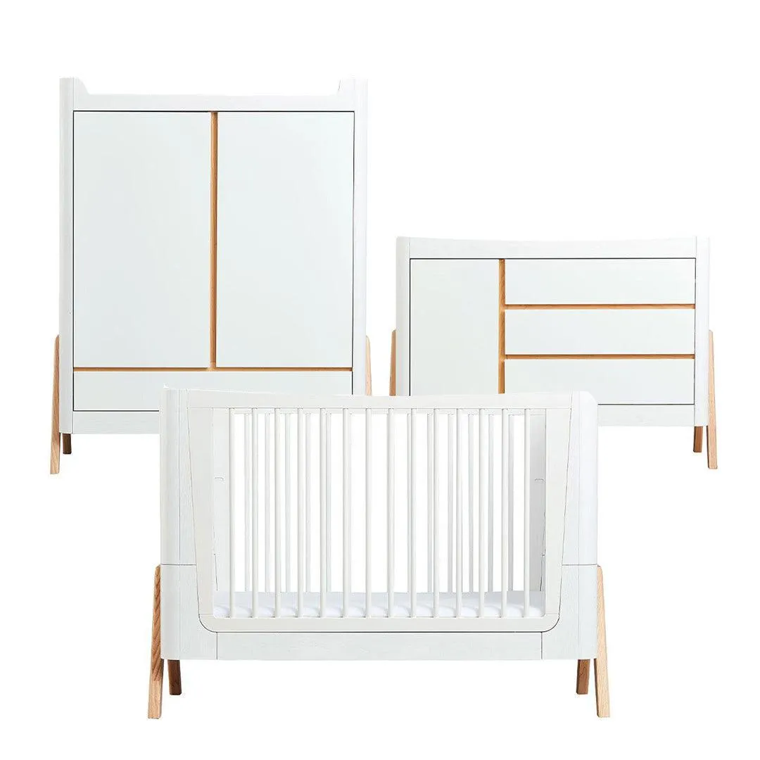 Gaia Baby Hera Cot Bed   Dresser   Wardrobe Three Piece Bundle - Scandi-White   Natural