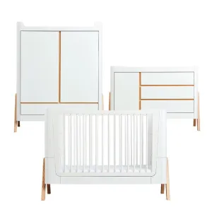 Gaia Baby Hera Cot Bed   Dresser   Wardrobe Three Piece Bundle - Scandi-White   Natural