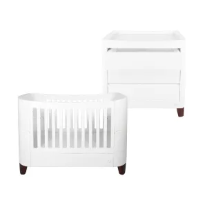 Gaia Baby Serena Cot Bed & Dresser Set - White / Walnut