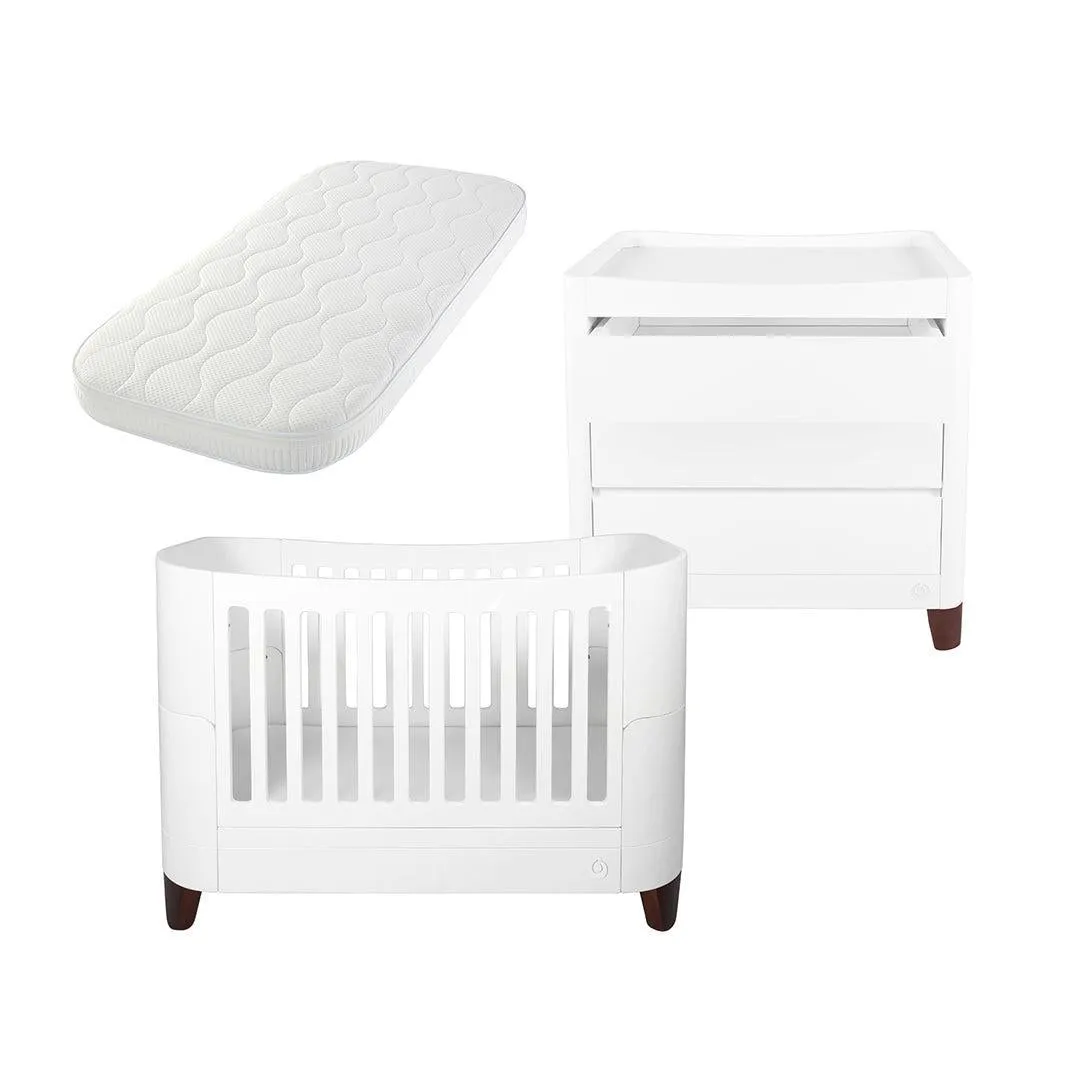 Gaia Baby Serena Cot Bed & Dresser Set - White / Walnut