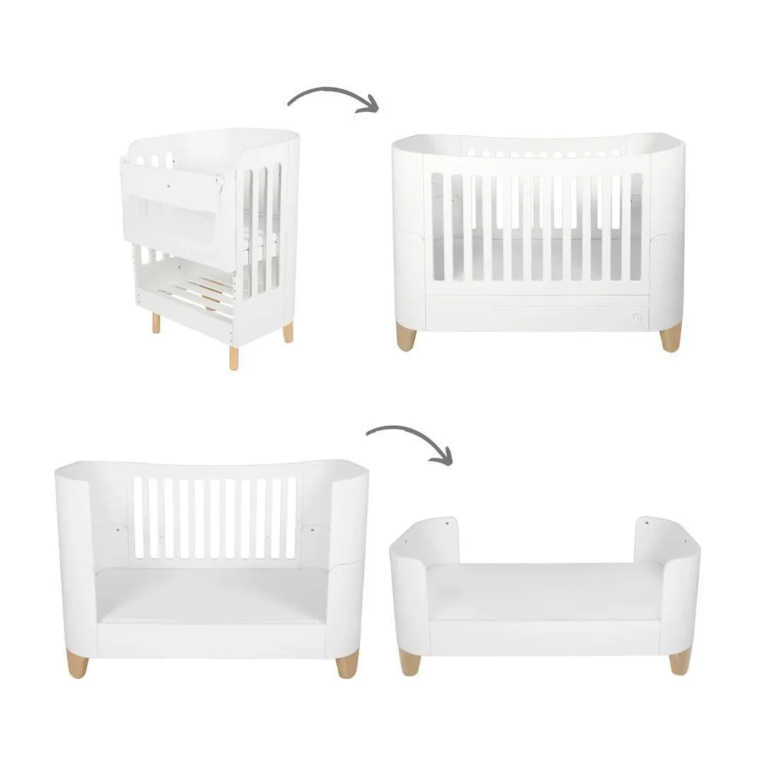 Gaia Baby Serena Cot Bed   Bedside Crib - Includes Bedside mattress - White / Natural