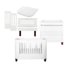 Gaia Baby Serena Cot Bed   Bedside Crib Set (Incl Bedside mattress), Cot Bed and Dresser - White / Walnut