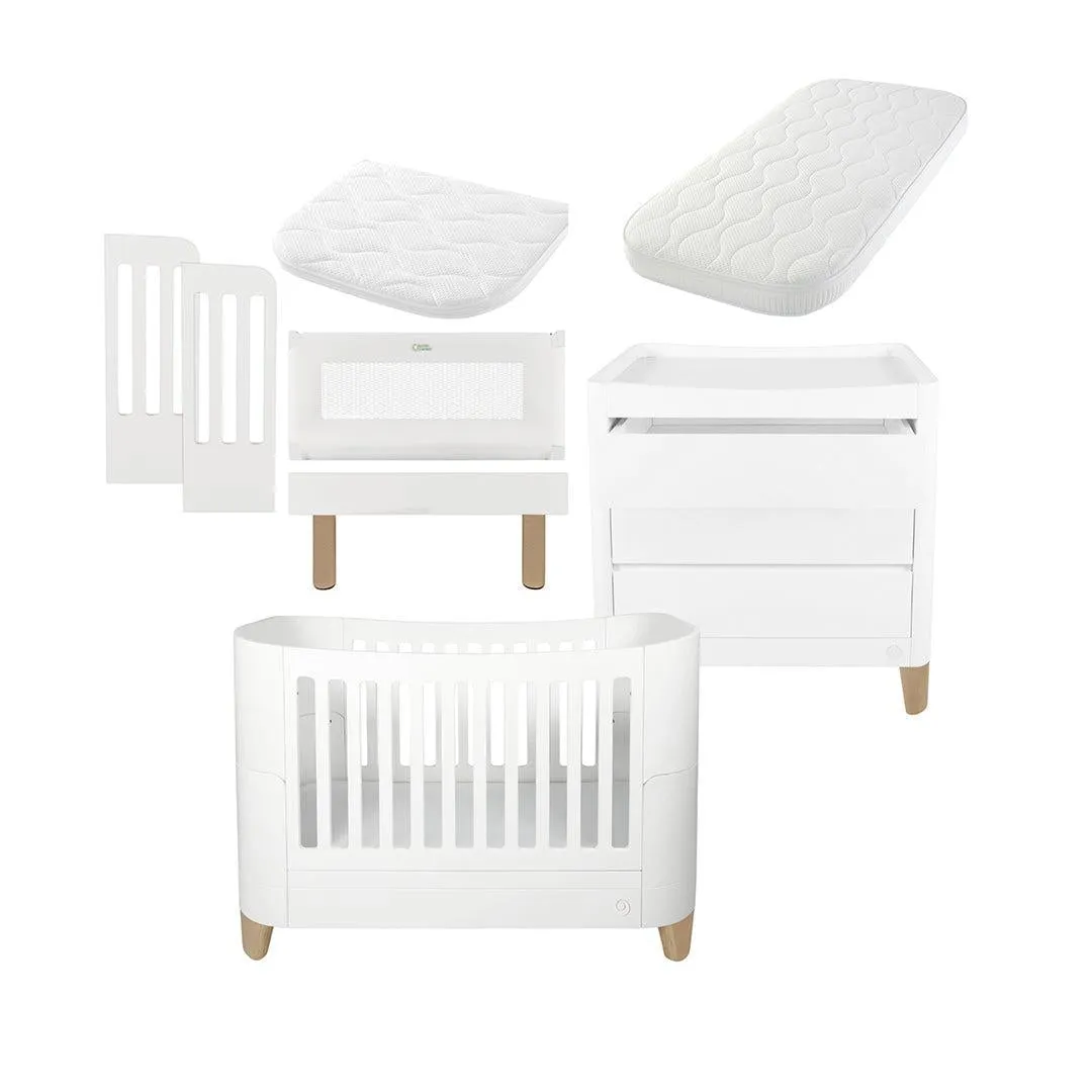 Gaia Baby Serena Cot Bed   Bedside Crib Set- Includes Bedside (Incl Bedside mattress), Cot Bed and Dresser - White / Natural