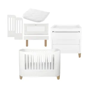 Gaia Baby Serena Cot Bed   Bedside Crib Set- Includes Bedside (Incl Bedside mattress), Cot Bed and Dresser - White / Natural