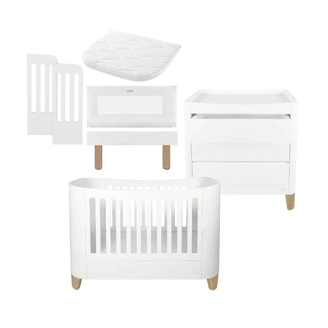 Gaia Baby Serena Cot Bed   Bedside Crib Set- Includes Bedside (Incl Bedside mattress), Cot Bed and Dresser - White / Natural