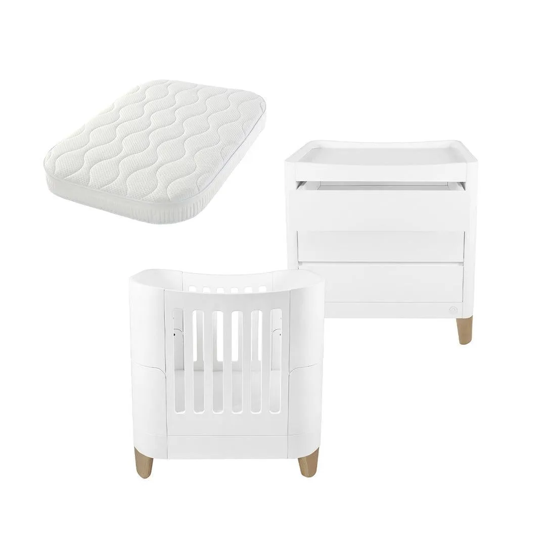 Gaia Baby Serena Mini Cot and Dresser Set - White / Natural