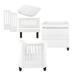 Gaia Baby Serena Mini Cot   Bedside Crib Set (Incl Bedside mattress) Mini Cot and Dresser - White / Walnut