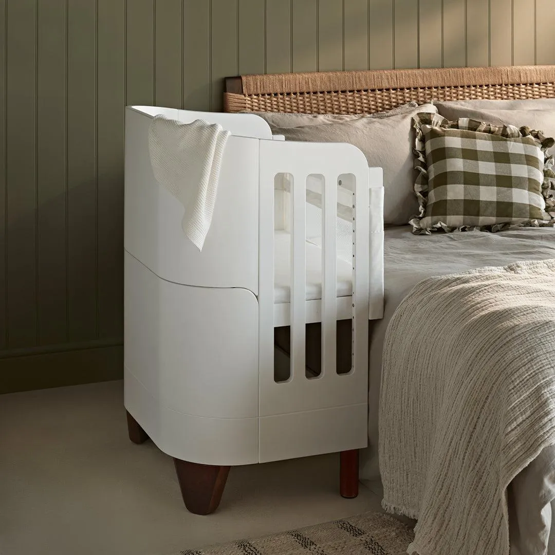 Gaia Baby Serena Mini Cot   Bedside Crib Set (Incl Bedside mattress) Mini Cot and Dresser - White / Walnut