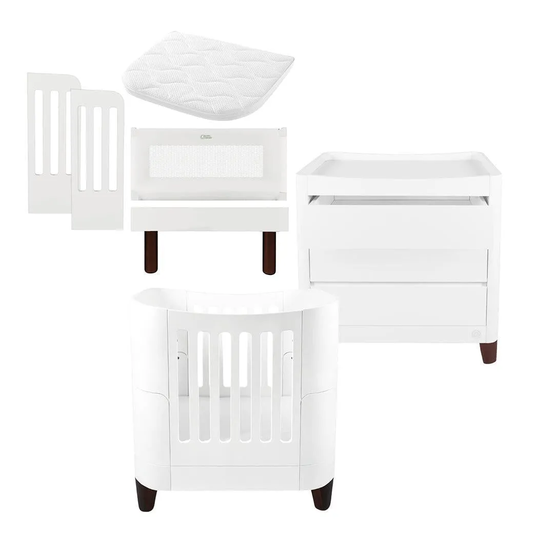 Gaia Baby Serena Mini Cot   Bedside Crib Set (Incl Bedside mattress) Mini Cot and Dresser - White / Walnut
