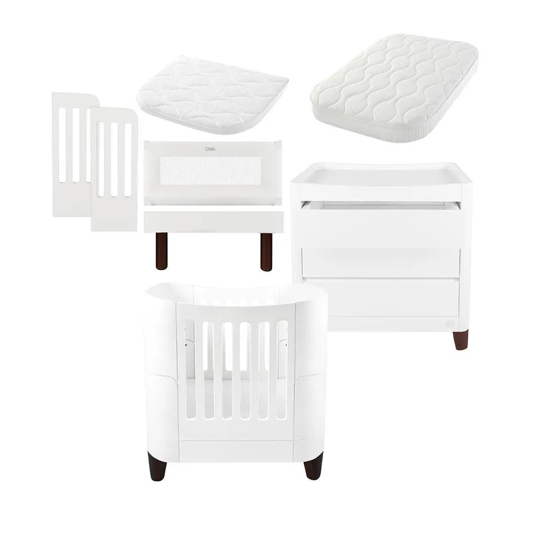 Gaia Baby Serena Mini Cot   Bedside Crib Set (Incl Bedside mattress) Mini Cot and Dresser - White / Walnut