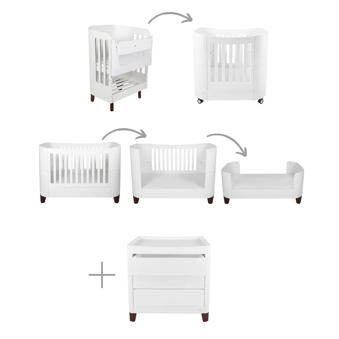 Gaia Baby Serena "All-In-One" and Dresser Set - White / Walnut