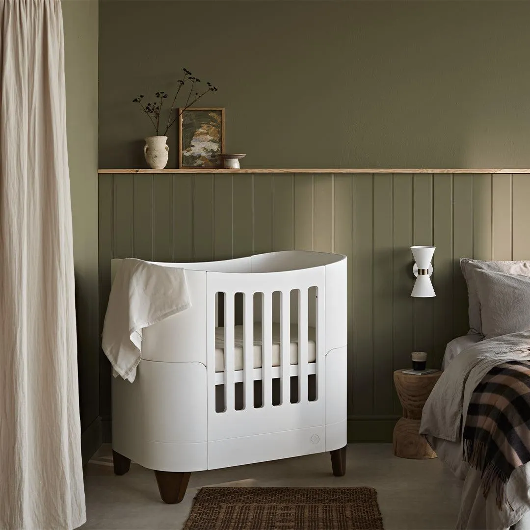Gaia Baby Serena "All-In-One" - Includes Bedside (Incl Bedside mattress), Mini Cot & Cot Bed - White / Walnut
