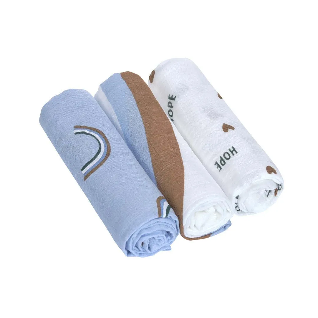 Lassig Heavenly Soft Swaddles - Happy Rascals - Sky Blue - Smiley