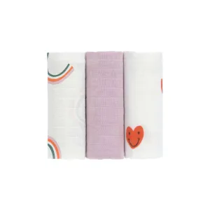 Lassig Swaddle & Burp Blankets - Happy Rascals - Lavender - Heart