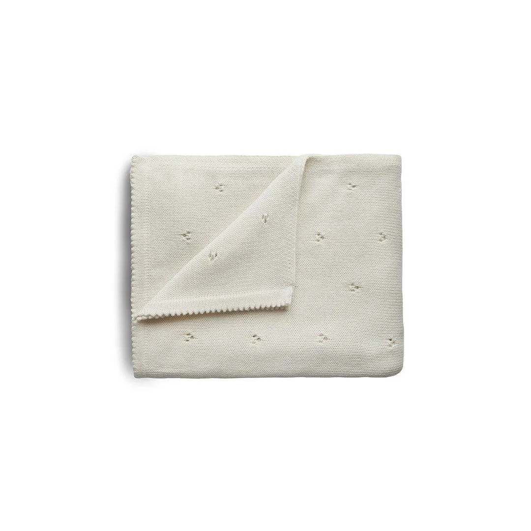 Mushie Knitted Baby Blanket - Pointelle/Ivory