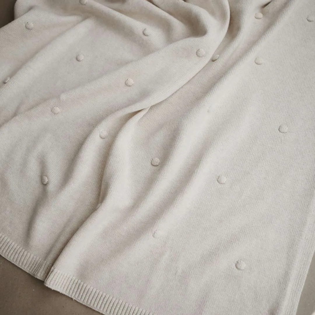 Mushie Knitted Baby Blanket - Textured Dots/Off-White Melange