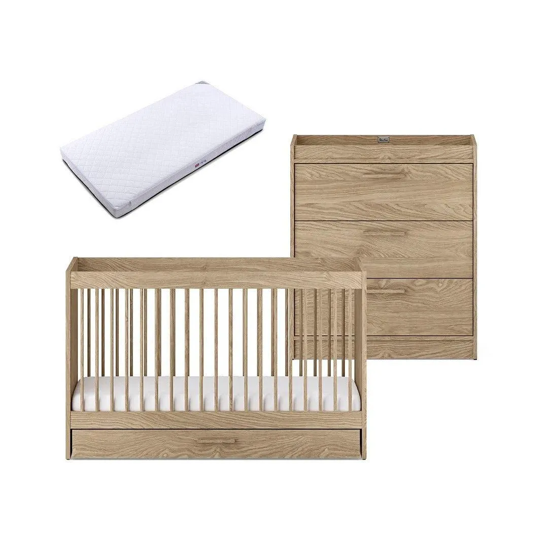 Silver Cross Geneva 2 Piece Nursery Set (Cot Bed & Dresser) - Oak