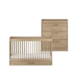 Silver Cross Geneva 2 Piece Nursery Set (Cot Bed & Dresser) - Oak