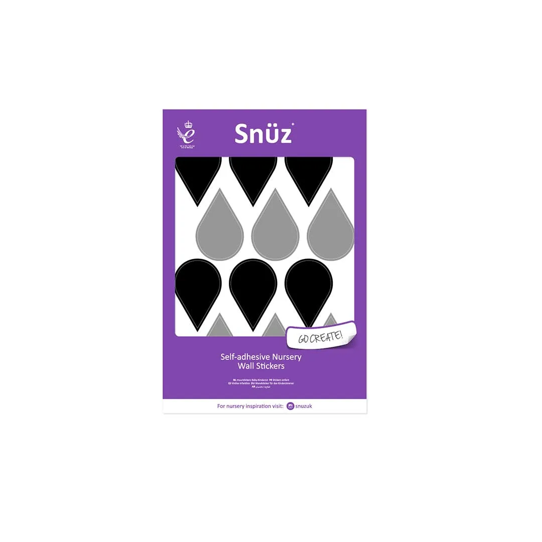 Snuz Nursery Wall Stickers - Black/Grey Raindrops