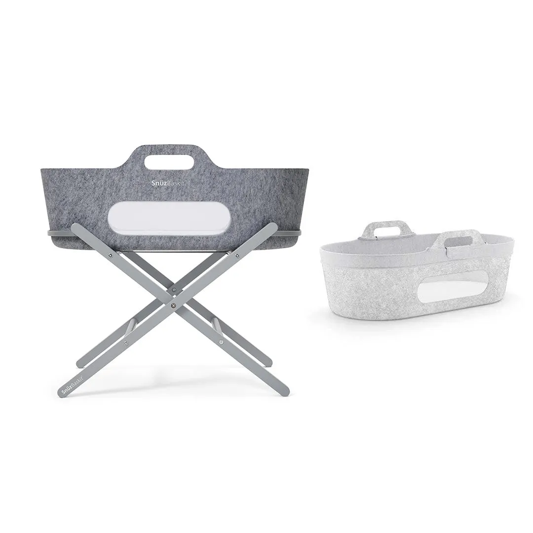 SnuzBaskit Moses Basket   Stand Set - Dove Grey/Dark Grey