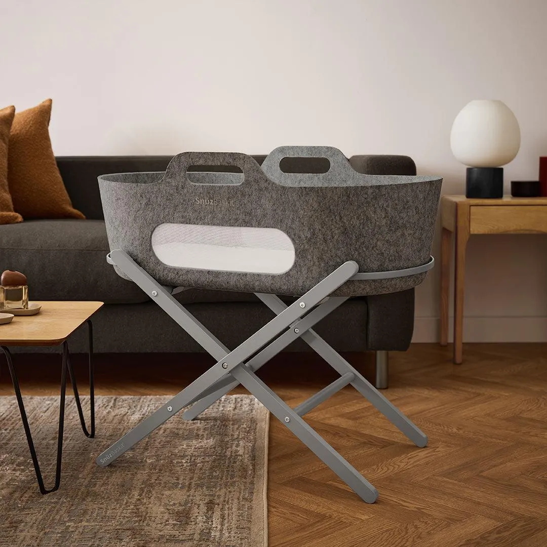 SnuzBaskit Moses Basket   Stand Set - Dove Grey/Dark Grey