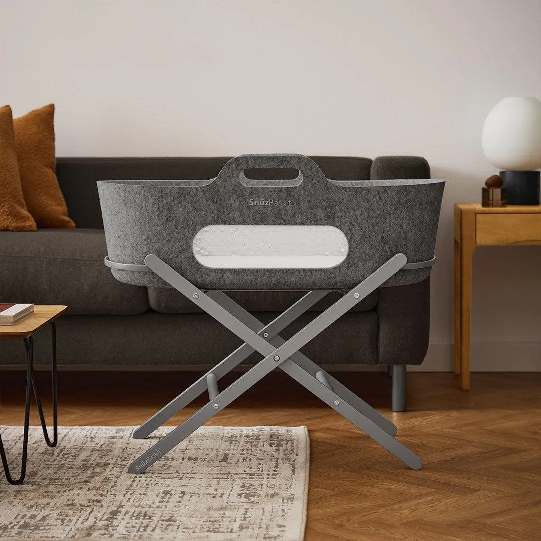 SnuzBaskit Moses Basket   Stand Set - Dove Grey/Dark Grey