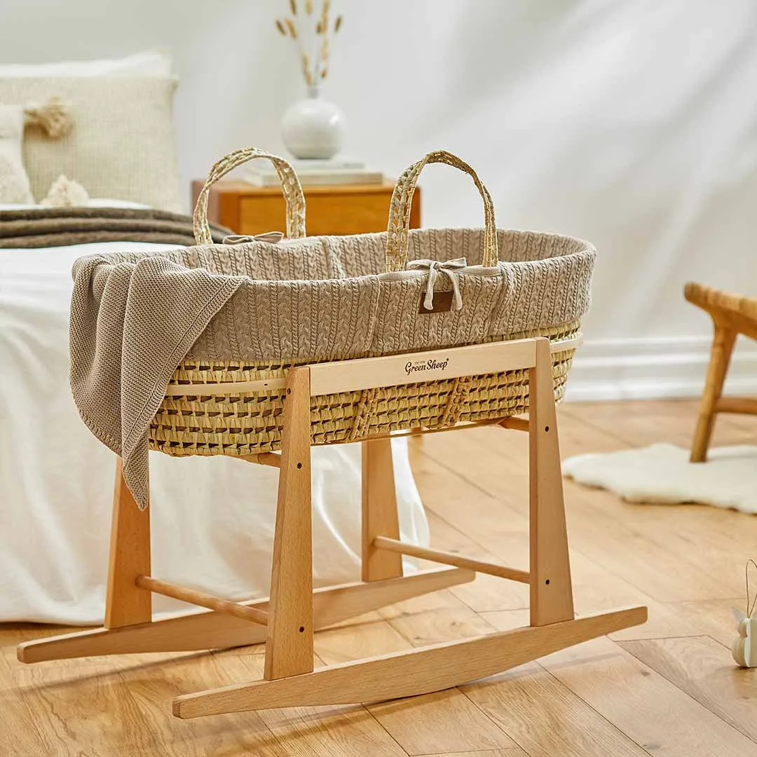 The Little Green Sheep Natural Knitted Moses Basket   Mattress - Truffle