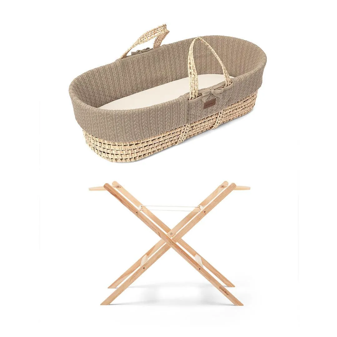 The Little Green Sheep Natural Knitted Moses Basket   Mattress - Truffle
