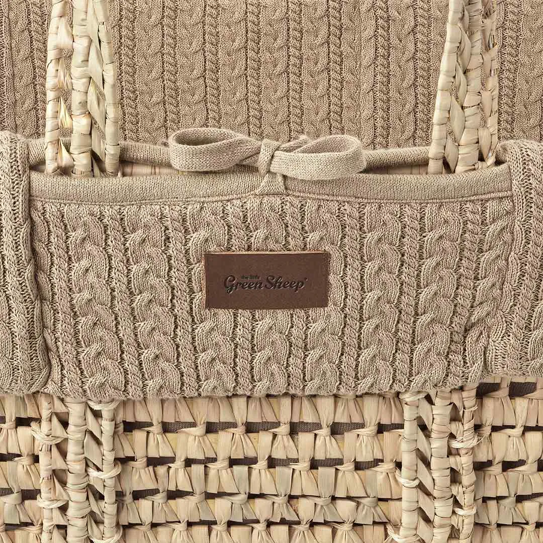 The Little Green Sheep Natural Knitted Moses Basket   Mattress - Truffle