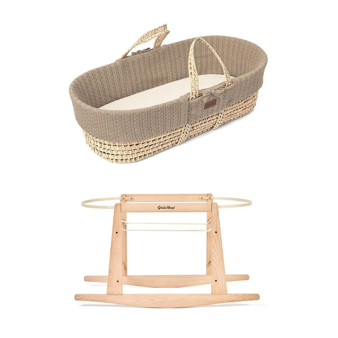 The Little Green Sheep Natural Knitted Moses Basket   Mattress - Truffle