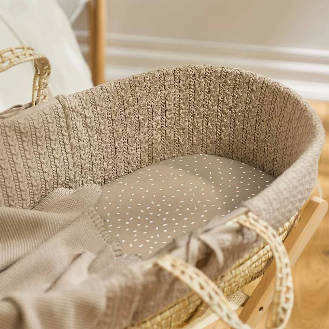 The Little Green Sheep Natural Knitted Moses Basket   Mattress - Truffle