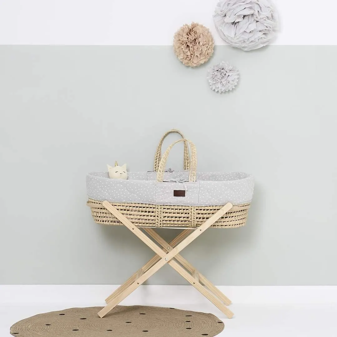 The Little Green Sheep Natural Quilted Moses Basket   Mattress - Dove Rice