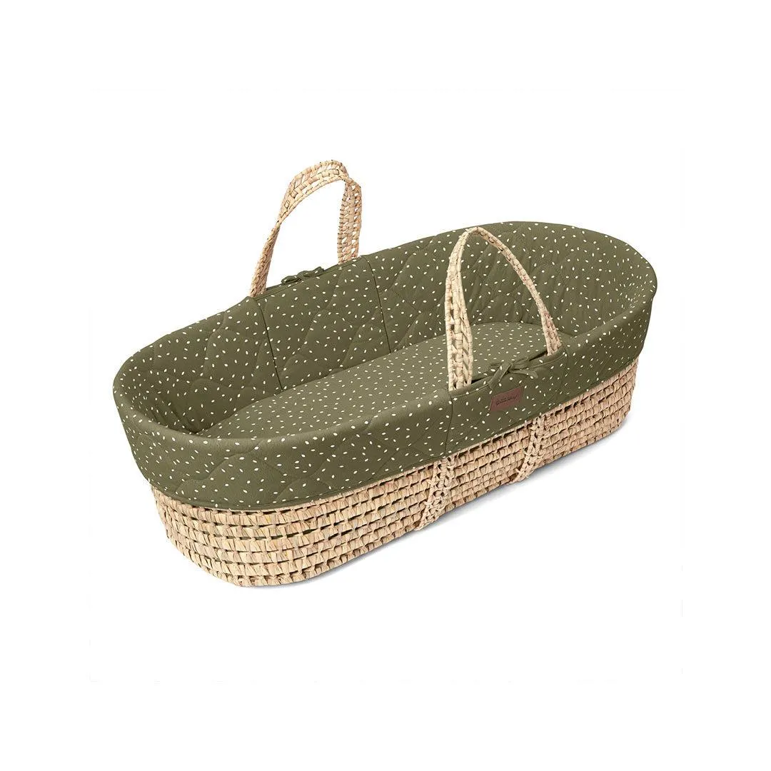 The Little Green Sheep Natural Quilted Moses Basket   Mattress - Juniper Rice Print